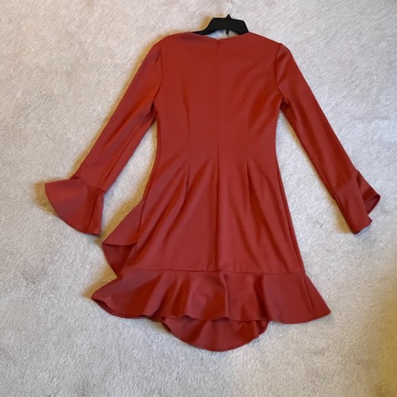 EUC Gianni Bini long sleeve dress w/ruffles, burnt orange, sz 8 - Picture 6 of 15